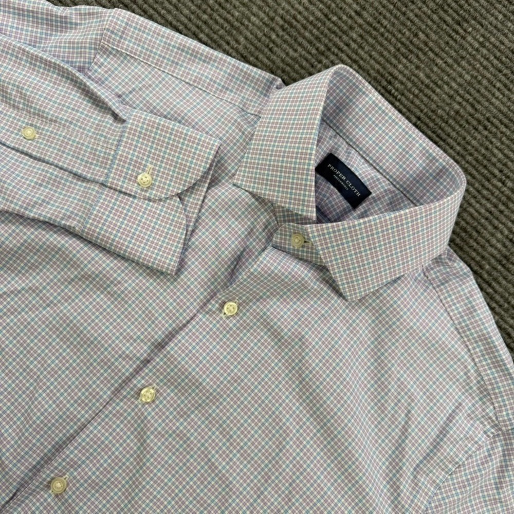 Proper Cloth Performance‎ Long Sleeve Botton Up Mens 16.5 Blue Purple Check Work